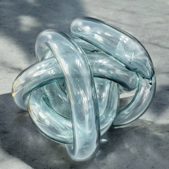 Vintage Hand Blown Glass Knot Sculpture Figurine Paperweight Blue Gray Tint - Picture 2 of 12